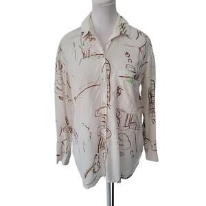 Paloma Wool Size S Misa Shirt Abstract White Brown Print Button Up Blouse